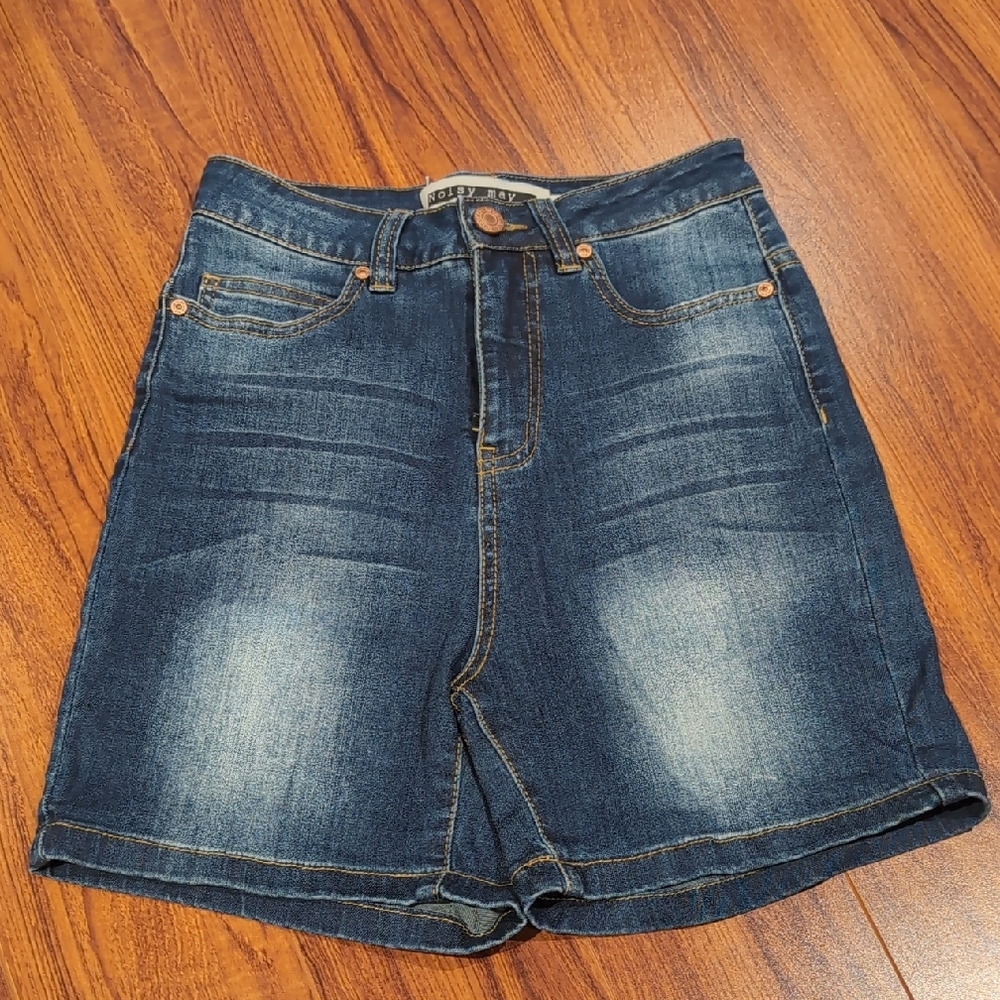 Noisy May Hi Rise Dark Blue Jean Shorts